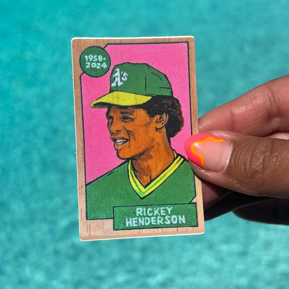 Rickey Henderson Mini Sticker Collectors Card (2 x 3 inch)